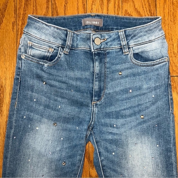 DL1961 Crystal-Embellished Cropped Mid Rise Instasculpt Skinny Jeans Size 26 - Picture 5 of 12